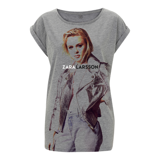 Jumbo Photo Ladies Roll Sleeve Grey Tee